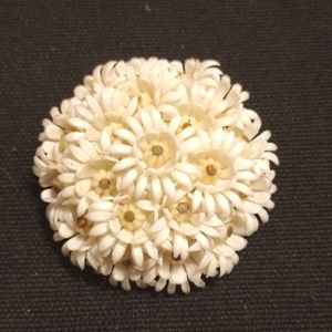 Vintage Soft Plastic Flower Brooch. Stamped Hong Kong